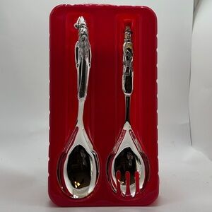 Silver Serving Spoon and Fork Set Santa & Snowman Silver Smith